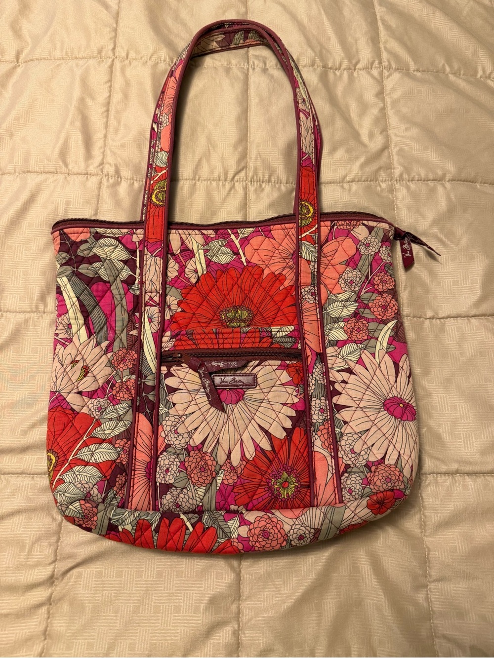 Vera Bradley Pink and Red Floral Quilted Tote